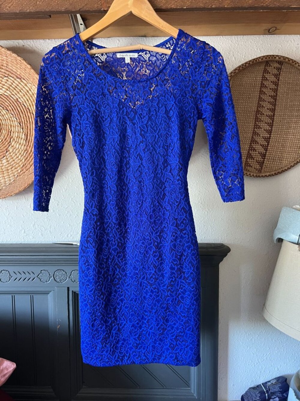 y2k charlotte russe royal blue lace mini dress three-quarter sleeves small